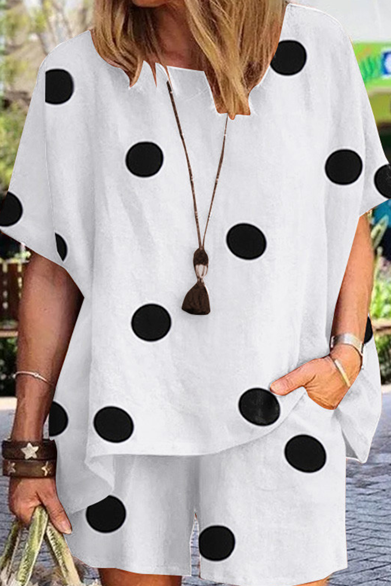 Kaynafashions - Casual Print Split Joint O Neck Short Sleeve Two Pieces(6 colors)