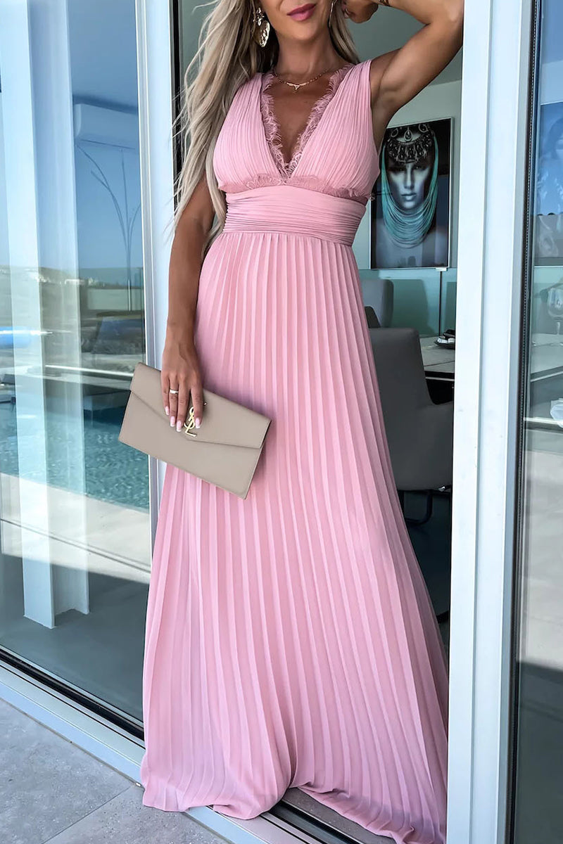 Kaynafashions - Celebrities Elegant Solid Lace V Neck Waist Skirt Dresses