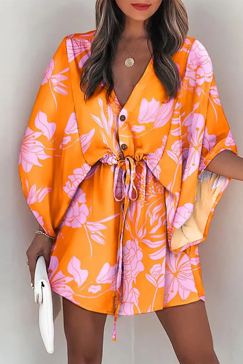 Kaynafashions - Fashion Casual Print Patchwork V Neck Dresses(12 Colors)