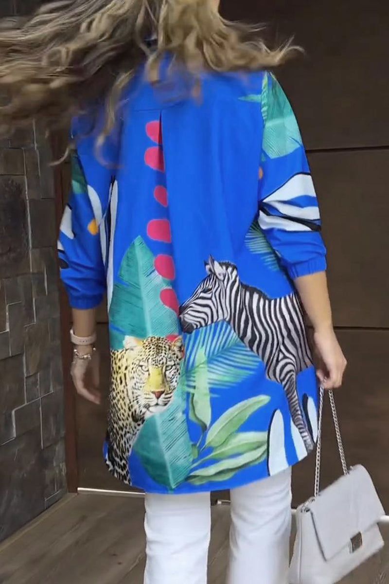 Kaynafashions - Print Patchwork Turndown Collar Tops