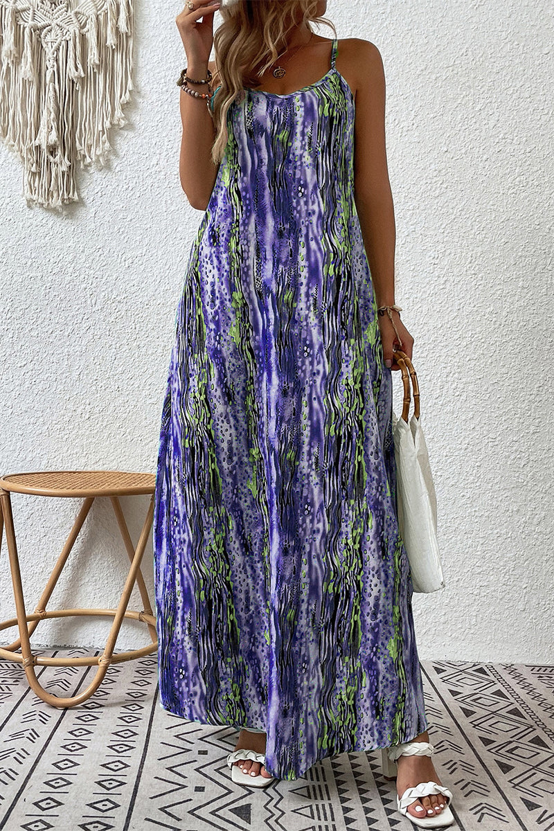 Kaynafashions - Casual College Print Patchwork O Neck Sling Dress Dresses