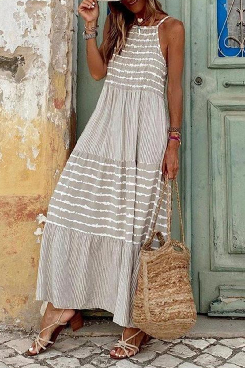 Kaynafashions - Casual Print Patchwork Spaghetti Strap Cake Skirt Dresses