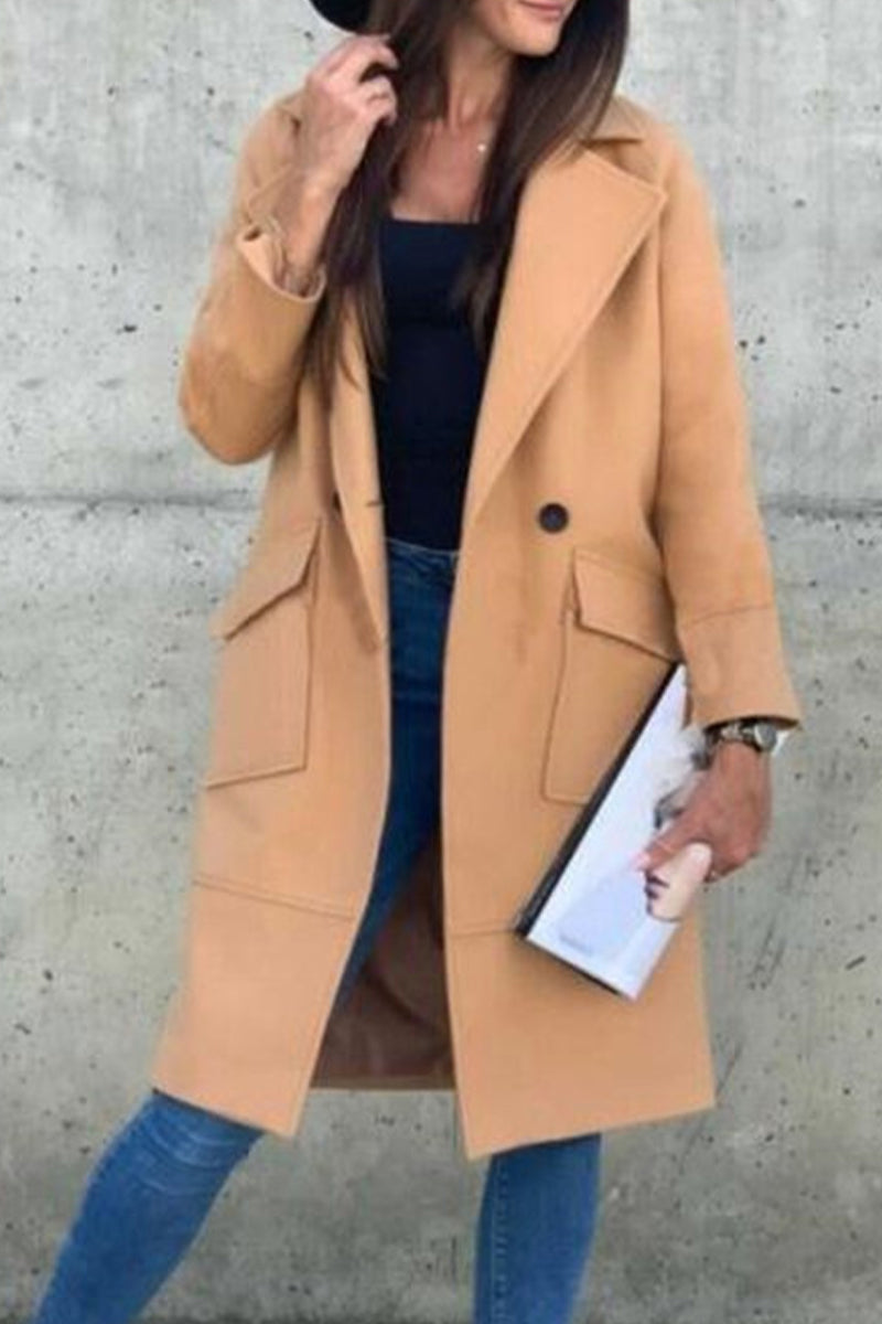 Kaynafashions - Sweet Street Elegant Solid Buckle Turn-back Collar Outerwear