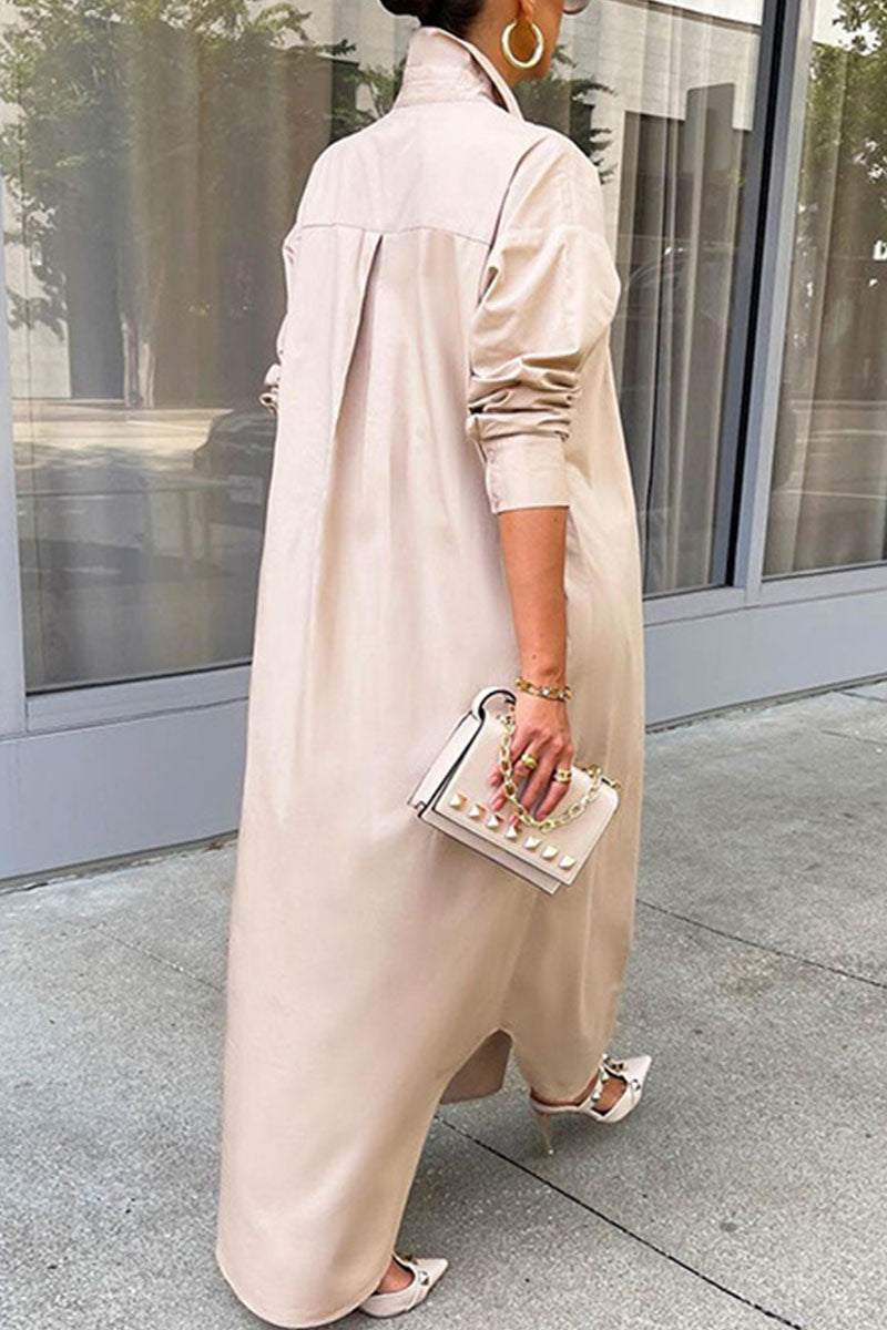 Kaynafashions - Casual Solid Patchwork Buckle Turndown Collar Tops