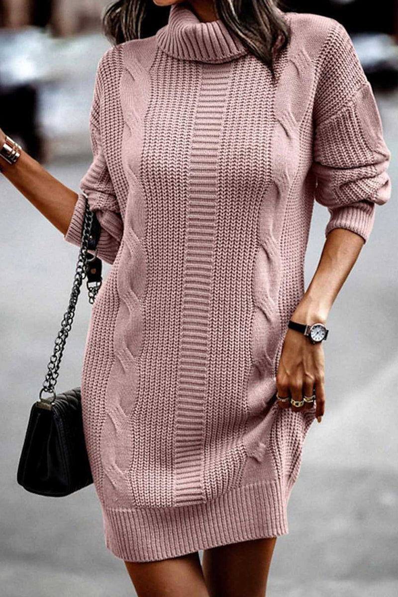 Kaynafashions - Casual Solid Make Old Turtleneck Long Sleeve Dresses