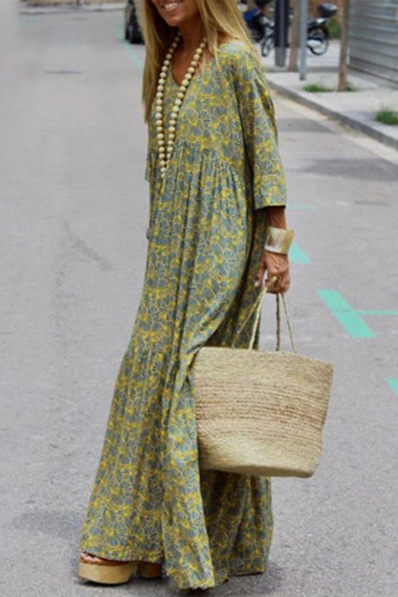 Kaynafashions - Elegant College Geometric Printing V Neck Printed Dress Dresses