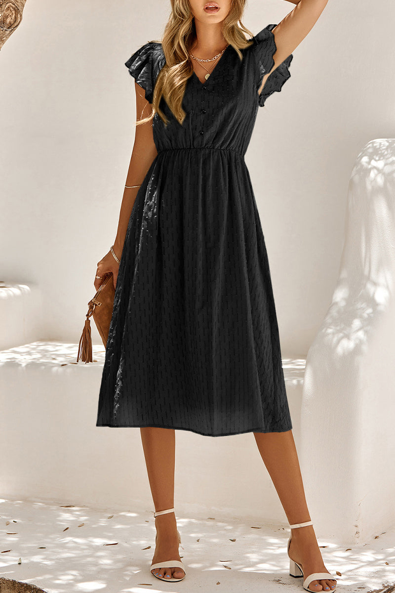 Kaynafashions - Sweet Elegant Solid V Neck A Line Short Sleeve Dress