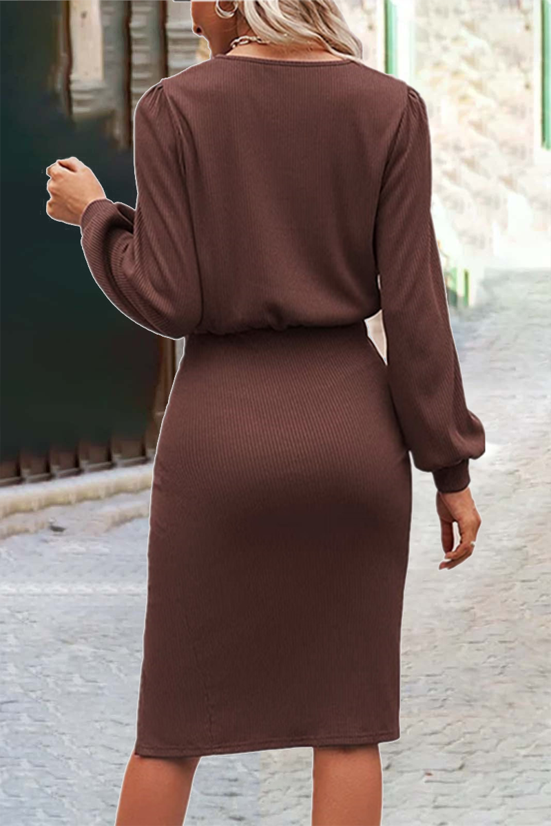 Kaynafashions - Fashion Solid O Neck One Step Skirt Dresses(6 Colors)