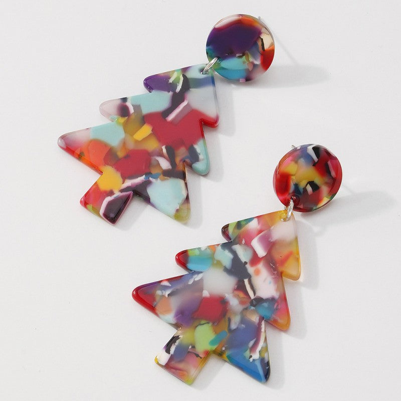 Kaynafashions - Casual Geometric Christmas Tree Patchwork Earrings
