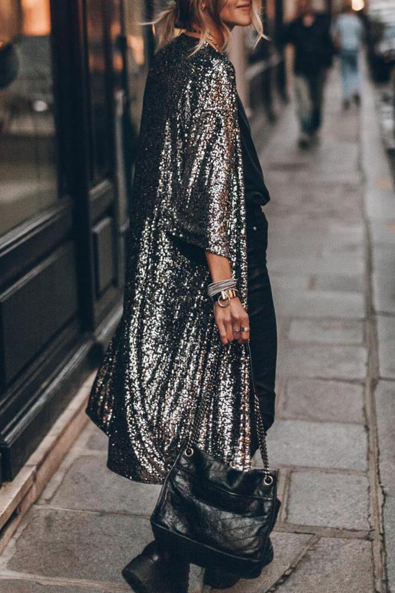 Kaynafashions - Casual Street Solid Sequins Sequined U Neck Outerwear