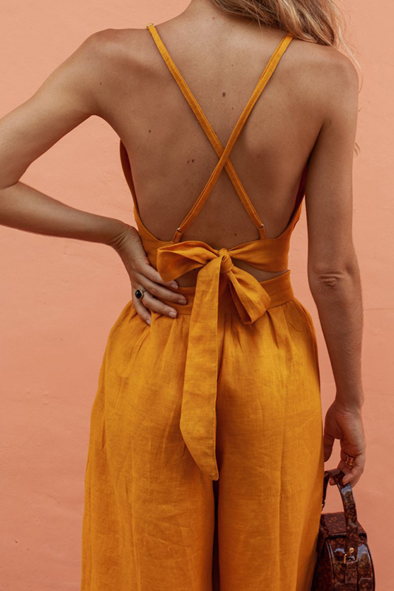 Kaynafashions - Casual Solid Patchwork Spaghetti Strap Sleeveless Two Pieces