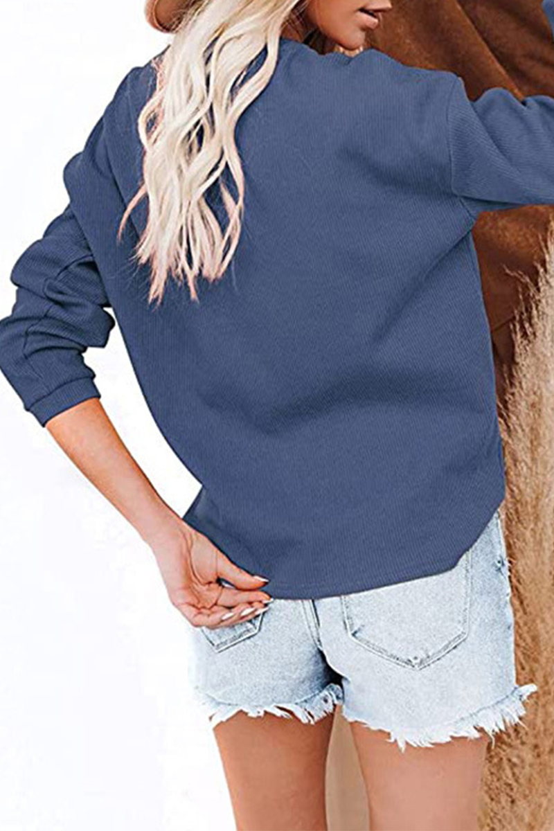 Kaynafashions - Casual Solid Patchwork Buckle O Neck Tops(6 colors)