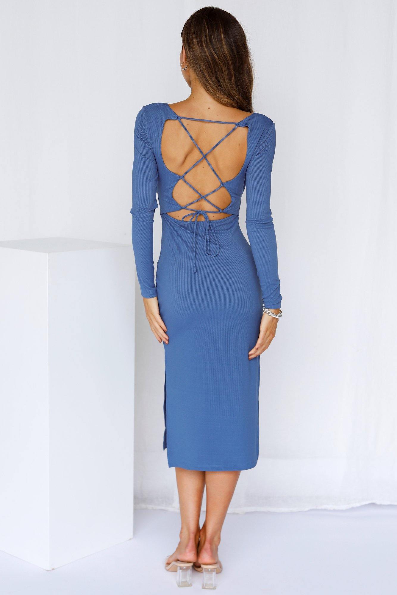 Front Cover Midi Dress Blue