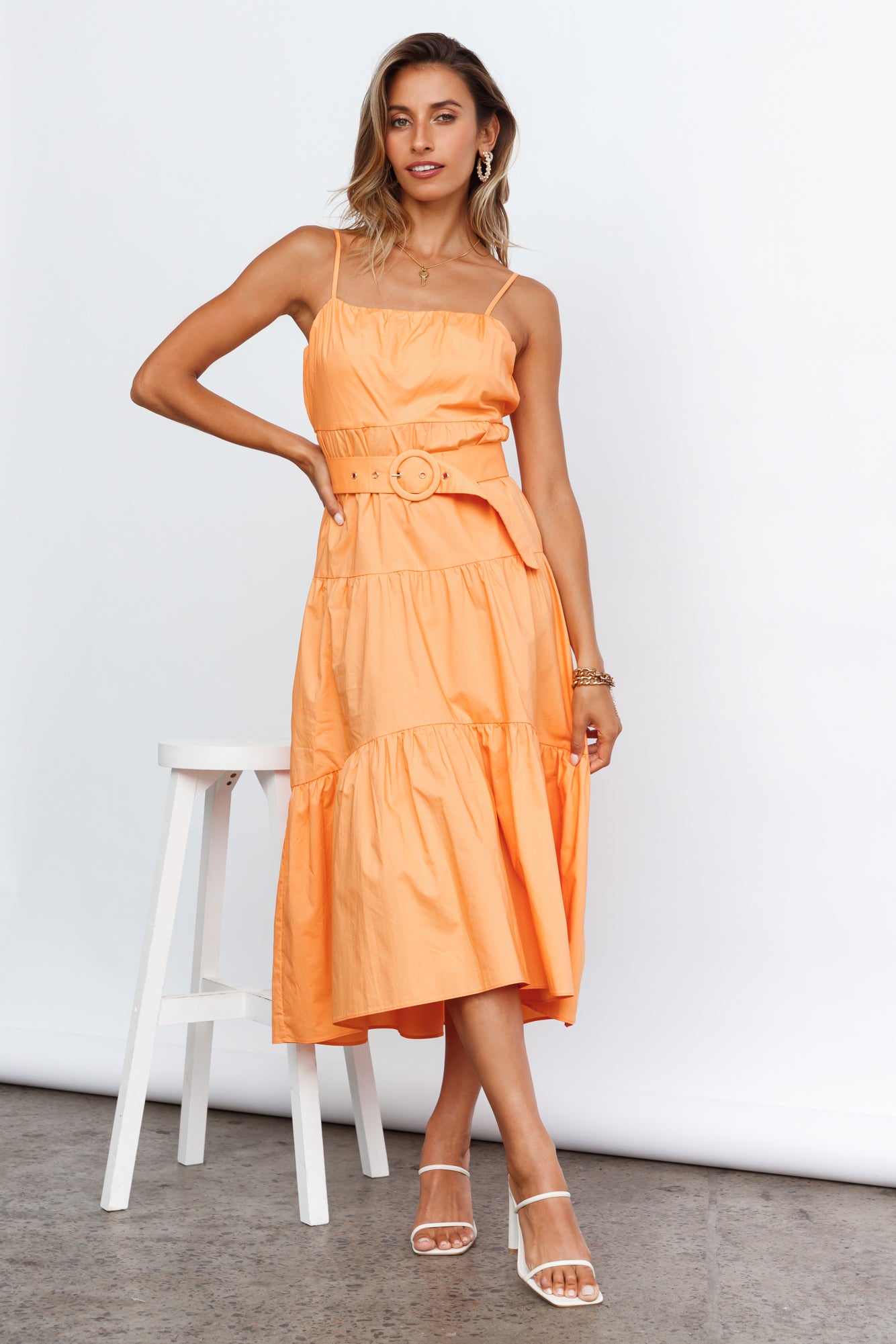 Tropicana Cool Midi Dress Orange