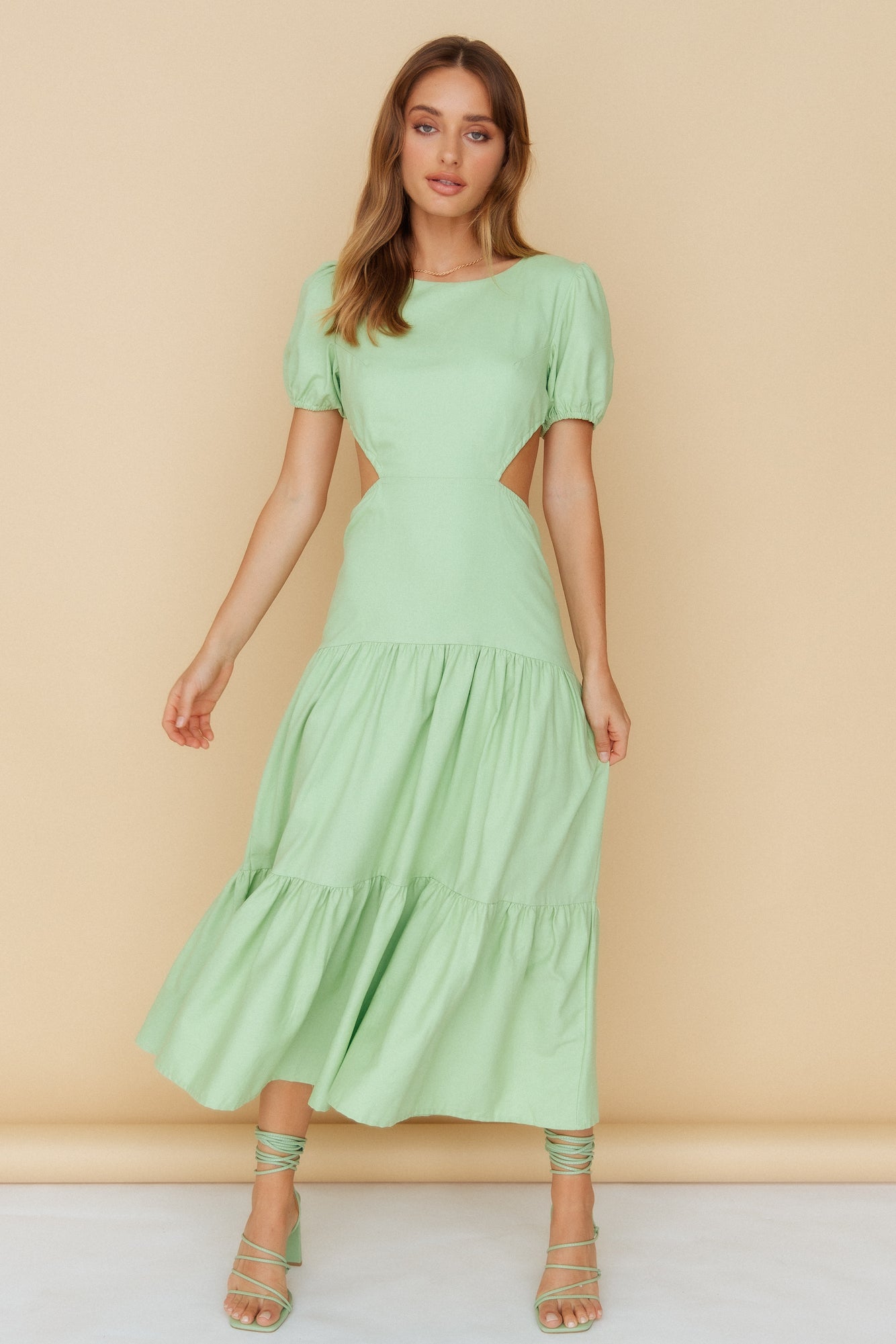 Flow Down Gently Midi Dress Green