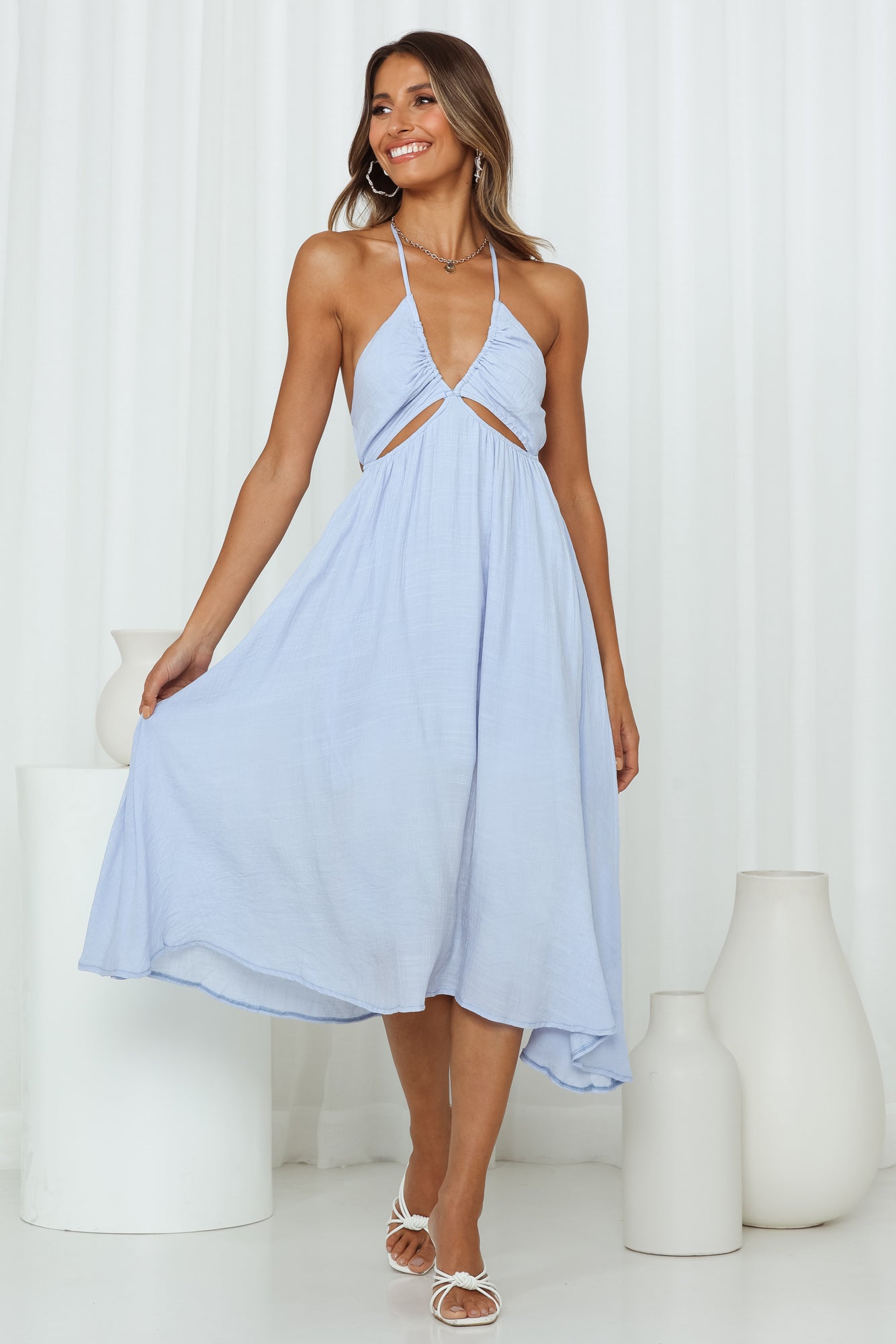 Simple And Sweet Midi Dress Blue