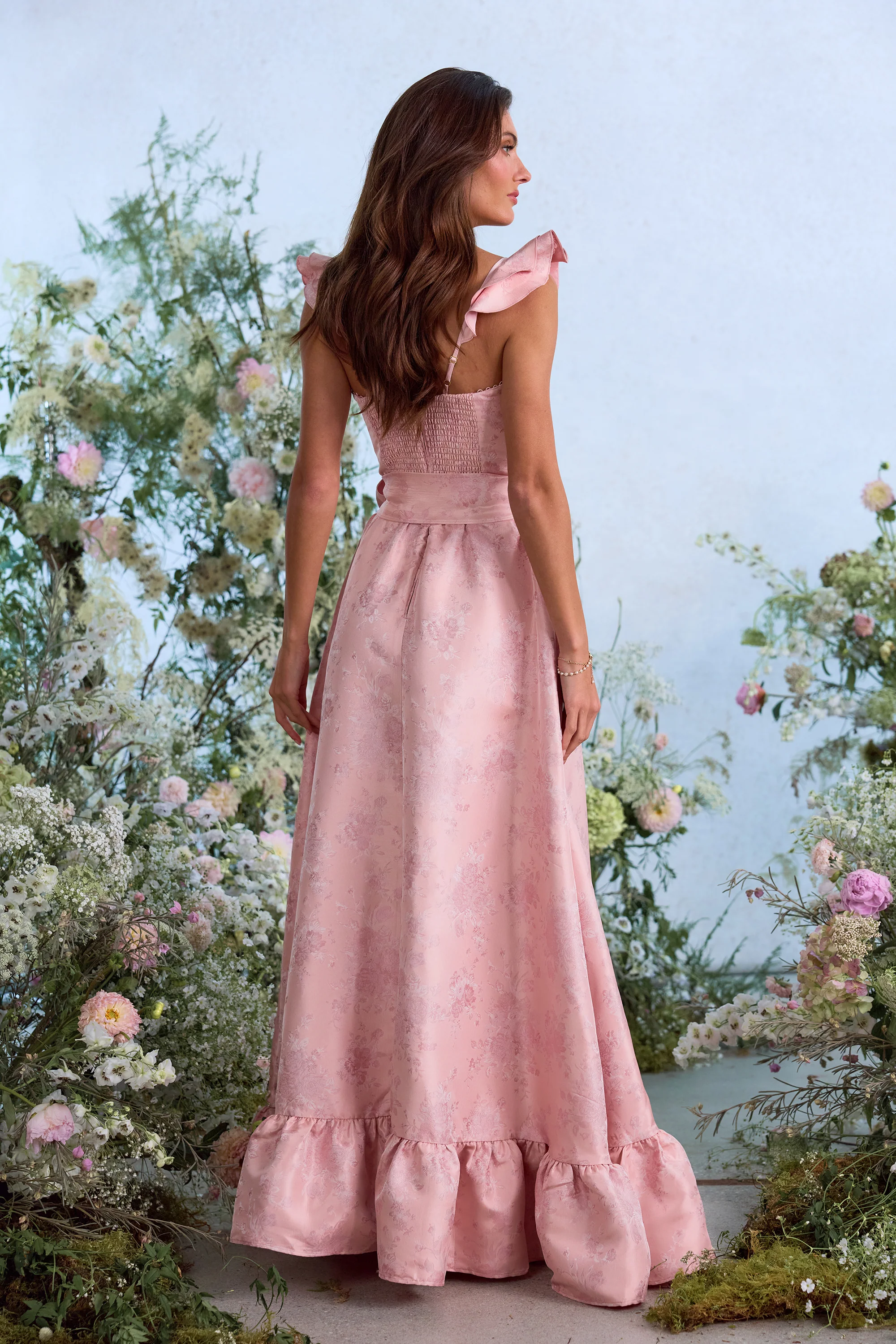 The Veronica Dress in Light Pink Windsor Brocade