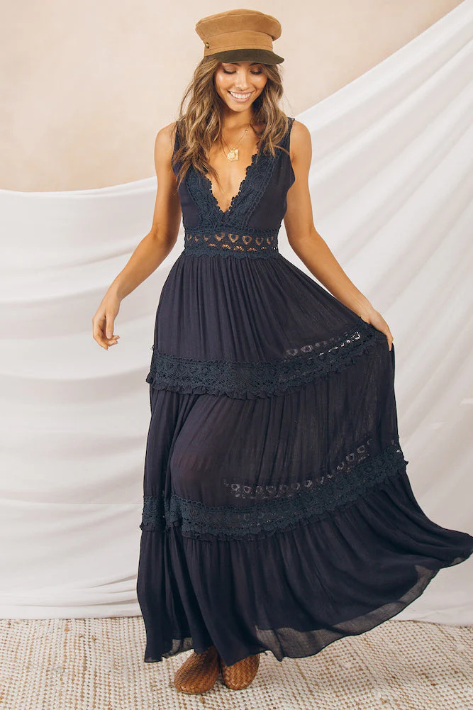 Playing Games Maxi Dress Navy