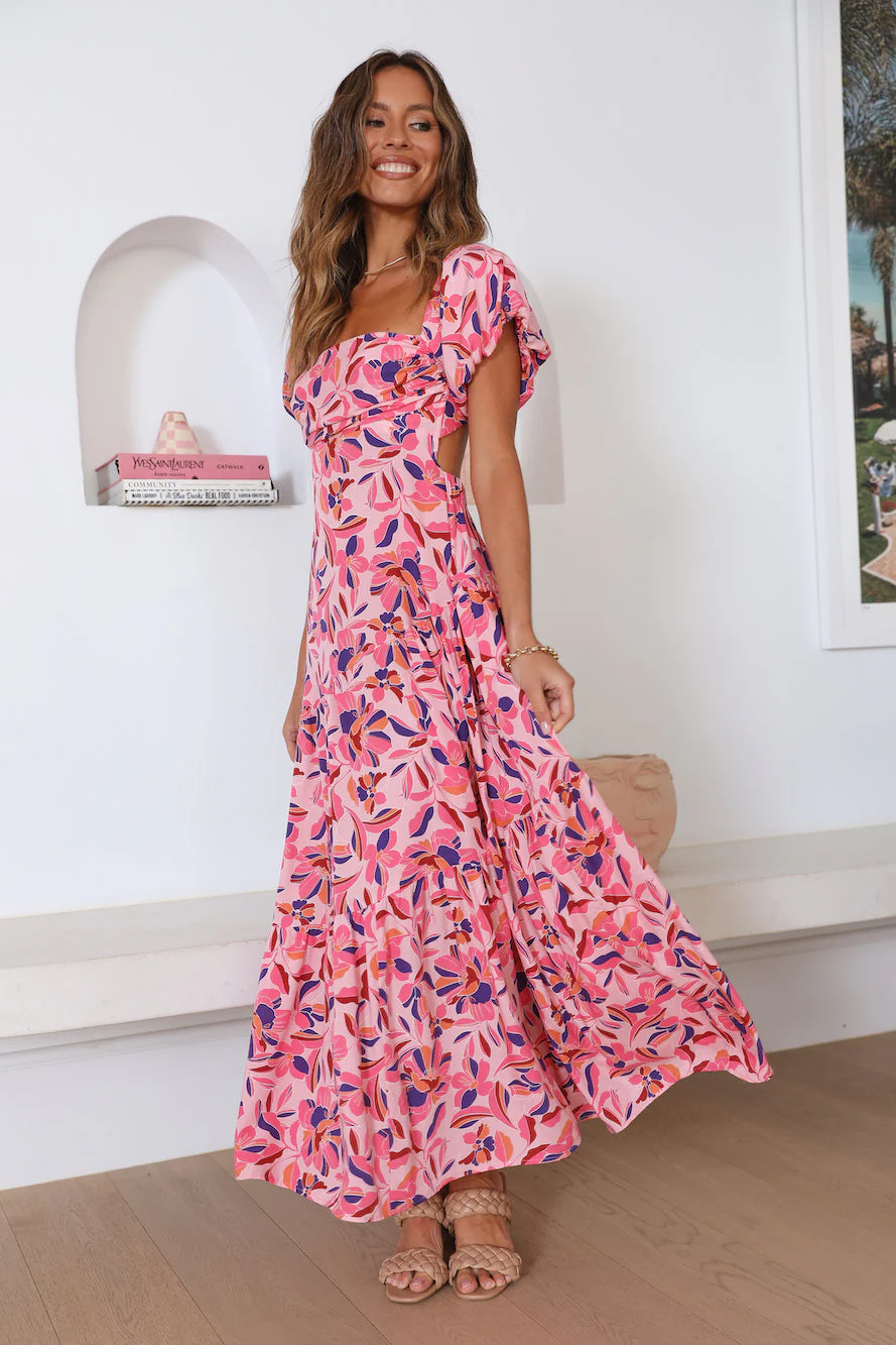 Rose Bouquet Maxi Dress Pink