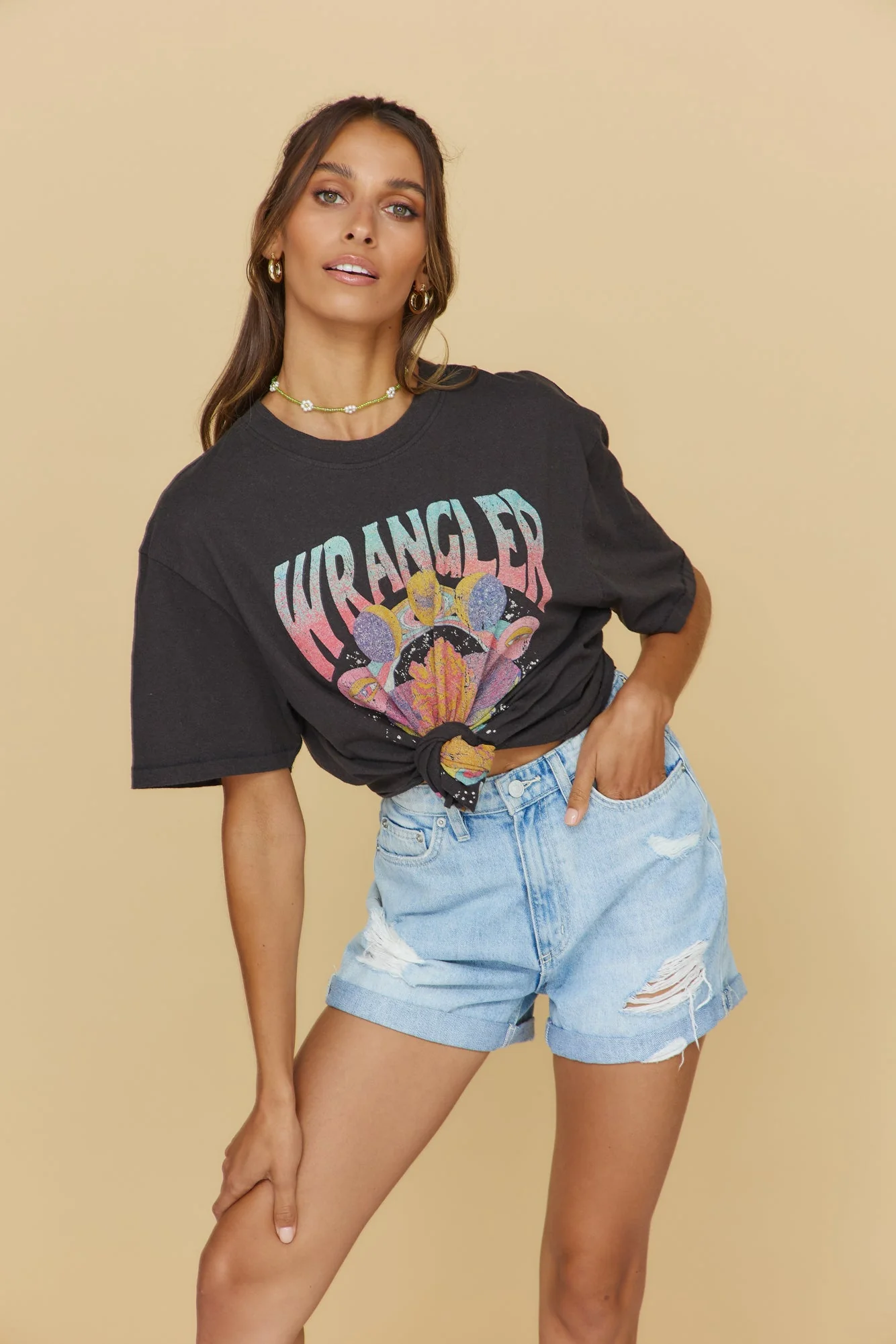 WRANGLER Face Off Tee Worn Black