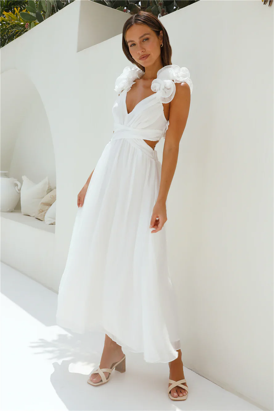 Whimsical Romance Midi Dress White