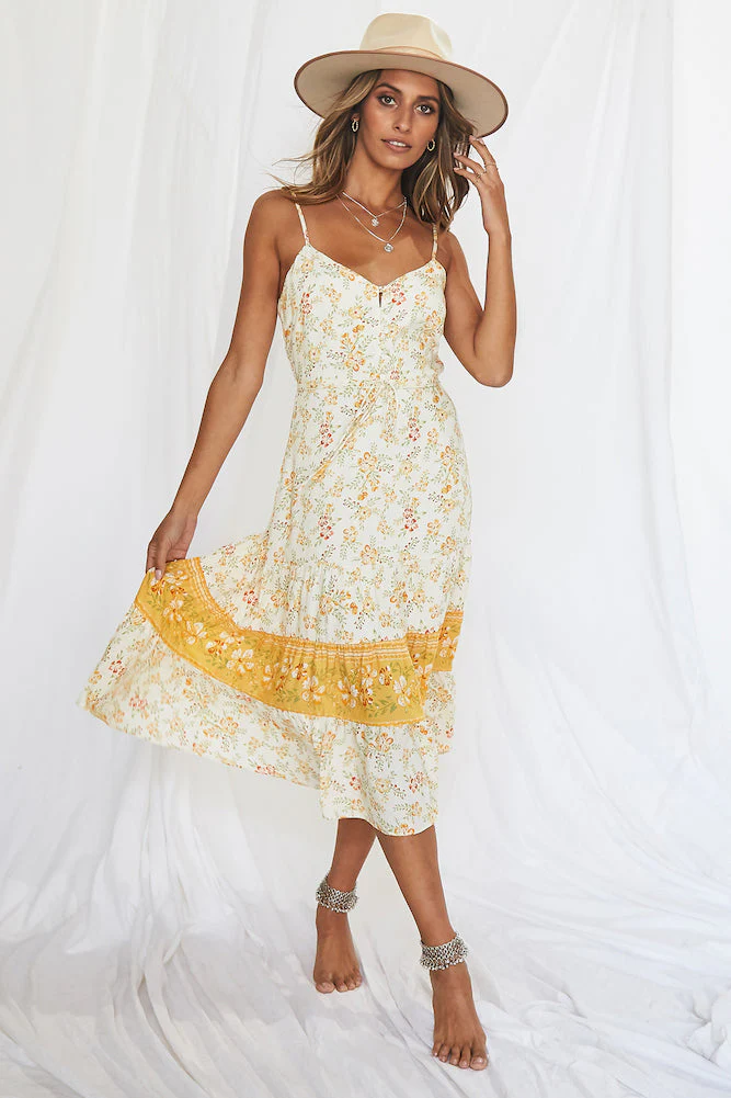 Malibu Sunrise Midi Dress Yellow