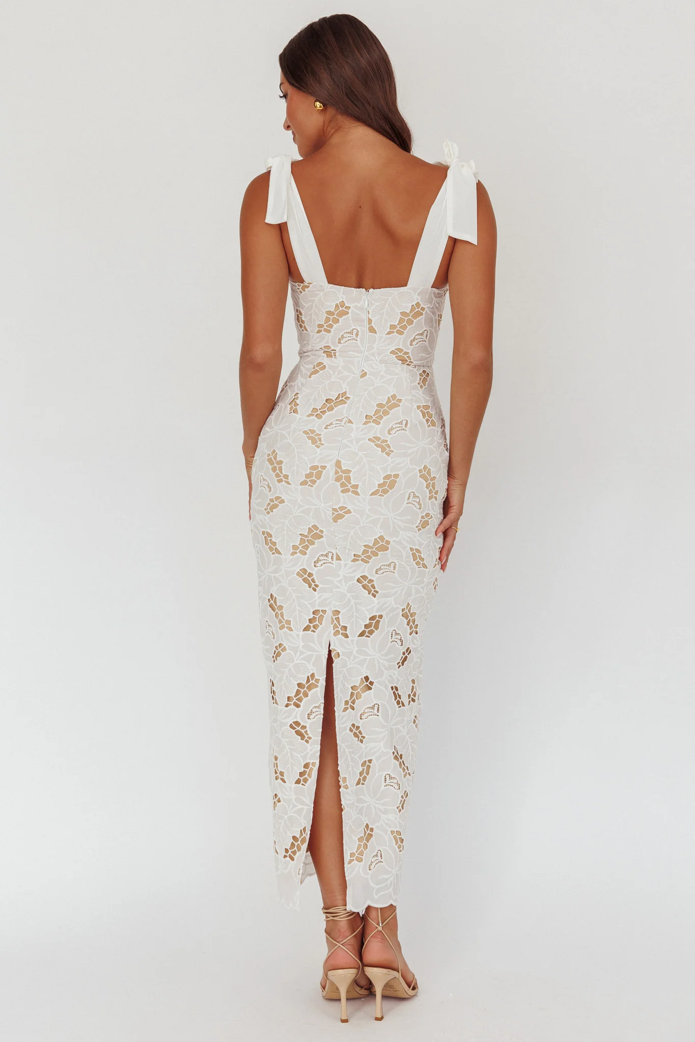 Coastal Bloom Tied Shoulder Maxi Dress Embroidered White