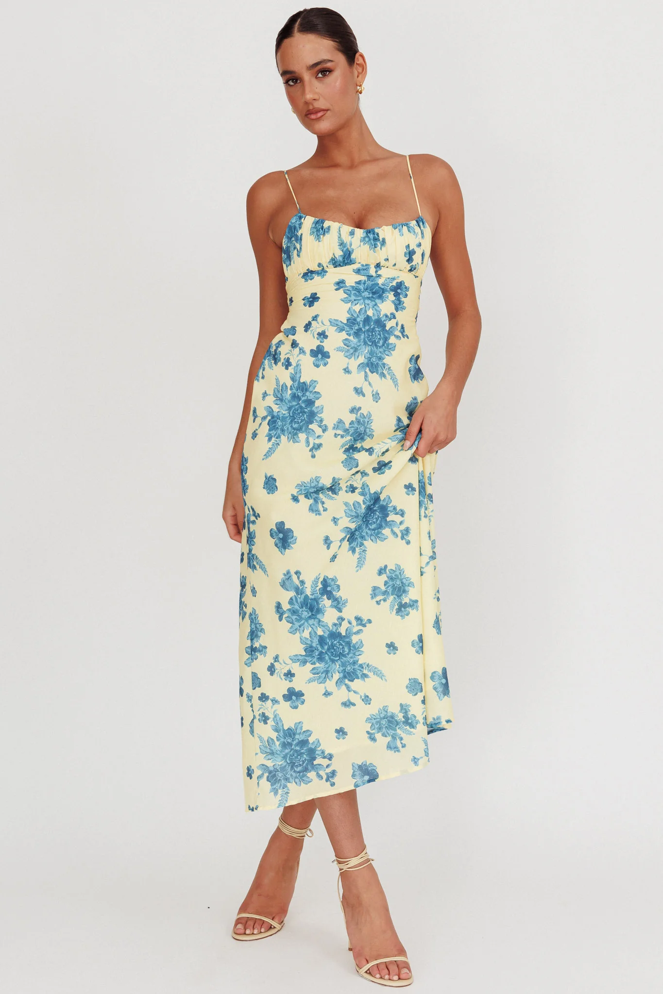 Nerida Low Back Twist Floral Maxi Dress Yellow
