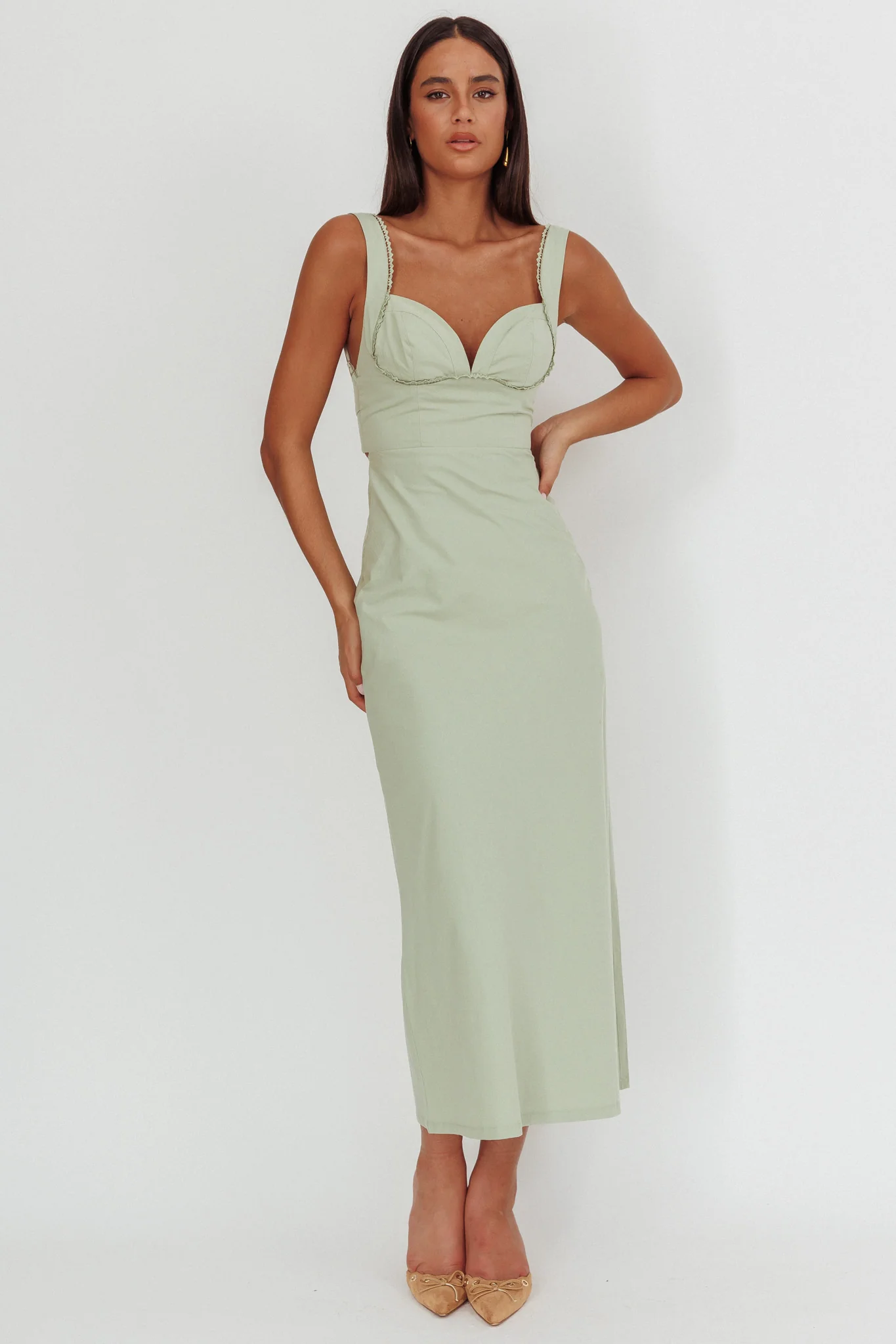 Moonlit Reverie Twist Back Maxi Dress Sage