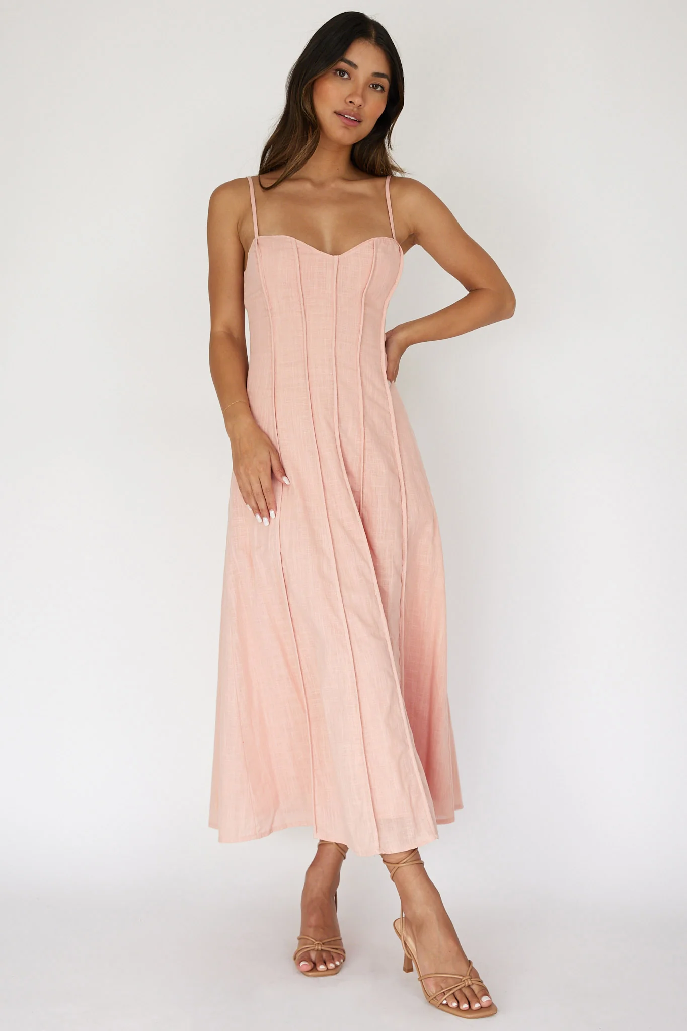 Vacay Pintuck Pleat Midi Dress Pink