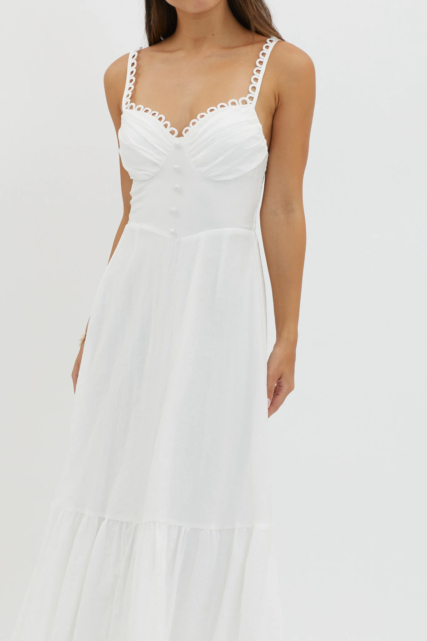 Golden Suns Scallop Trim Midi Dress White