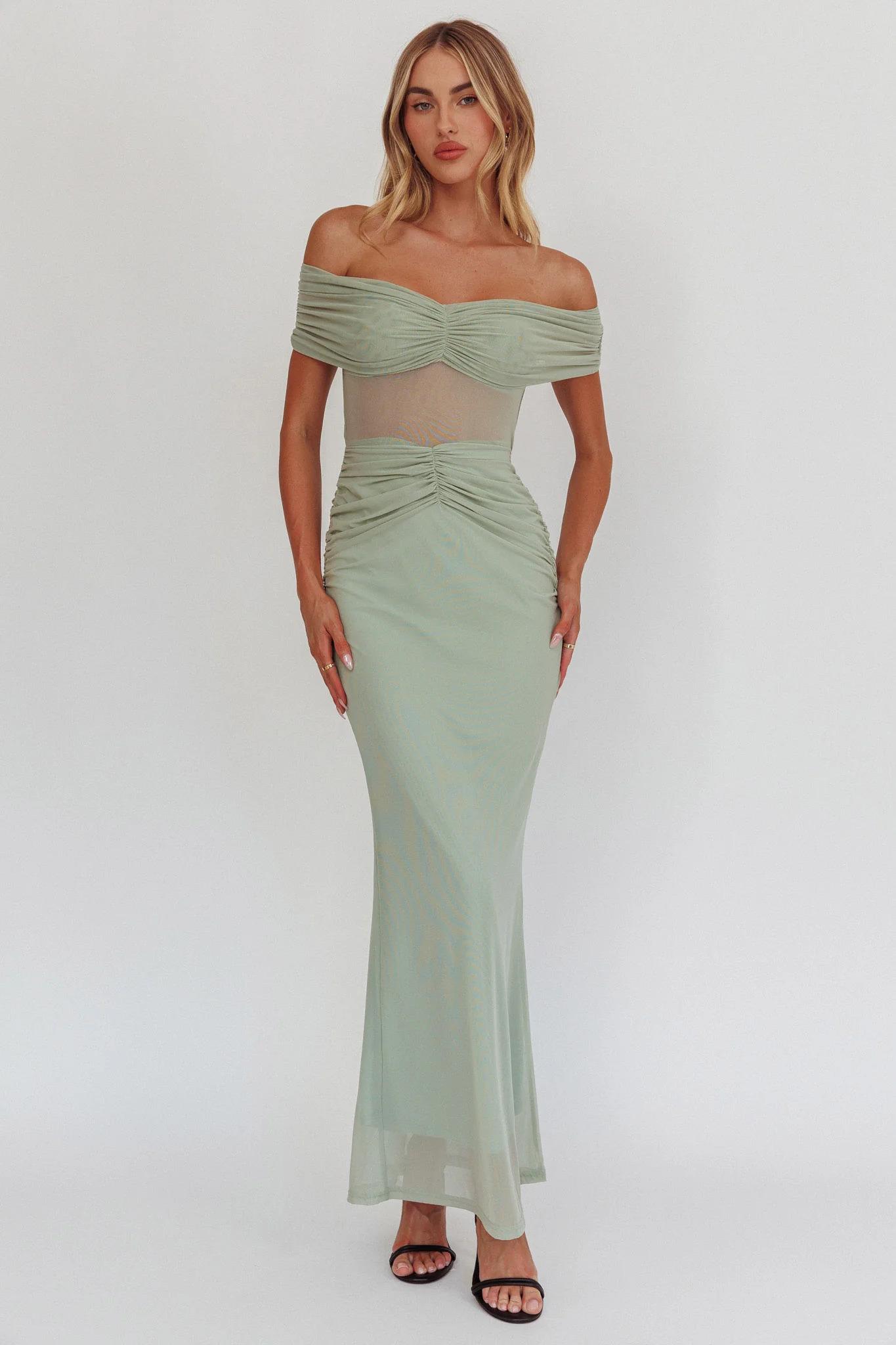 Silver Moon Off-Shoulder Maxi Dress Sage