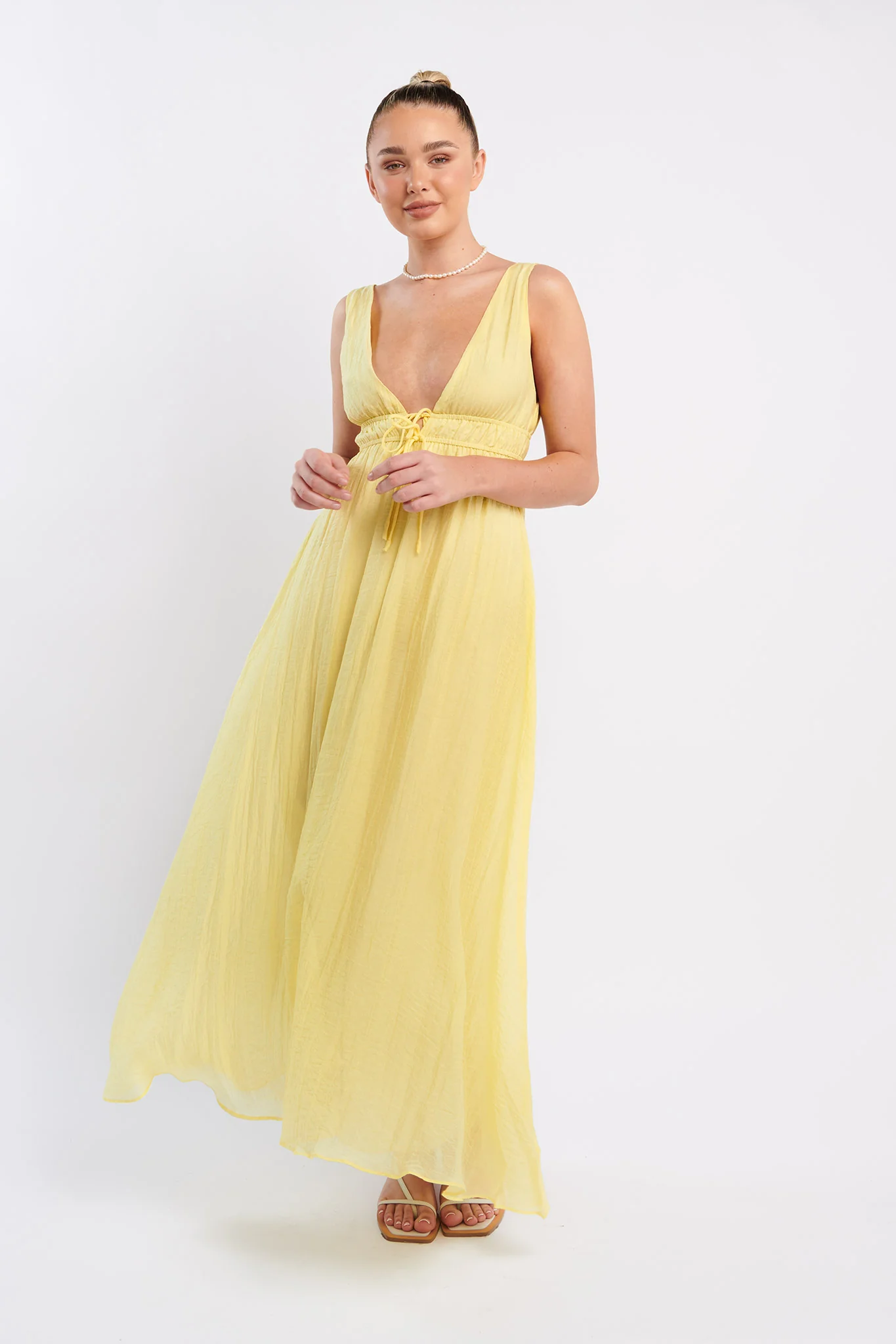 Kylin V-Neck Tied Bust Maxi Dress Lemon