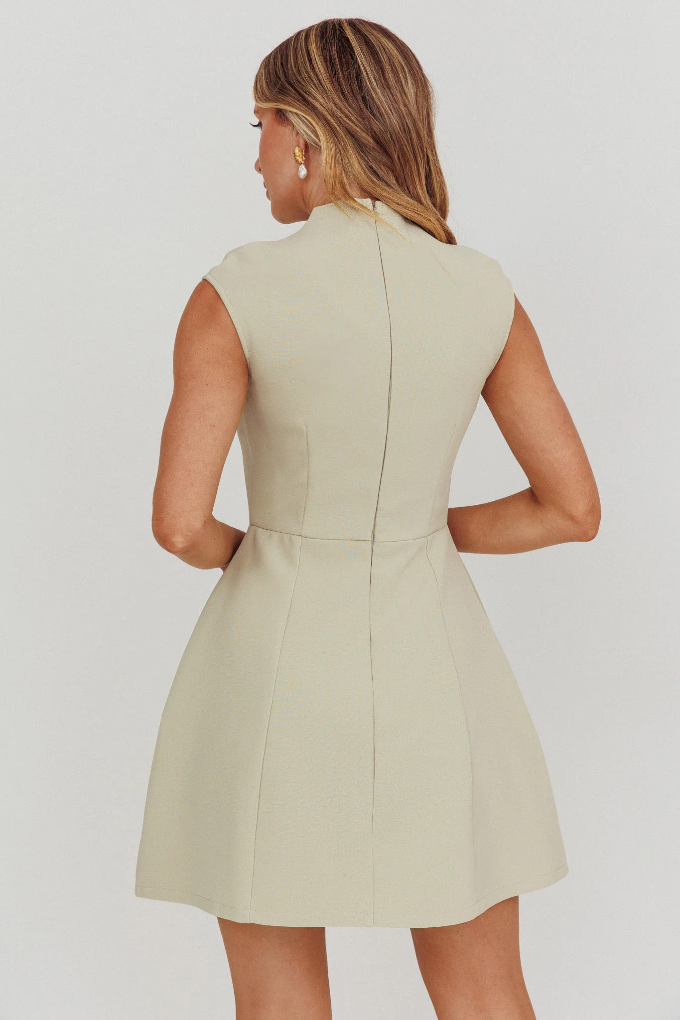 Thandi Pleat Shoulder Faux Pocket Mini Dress Sage