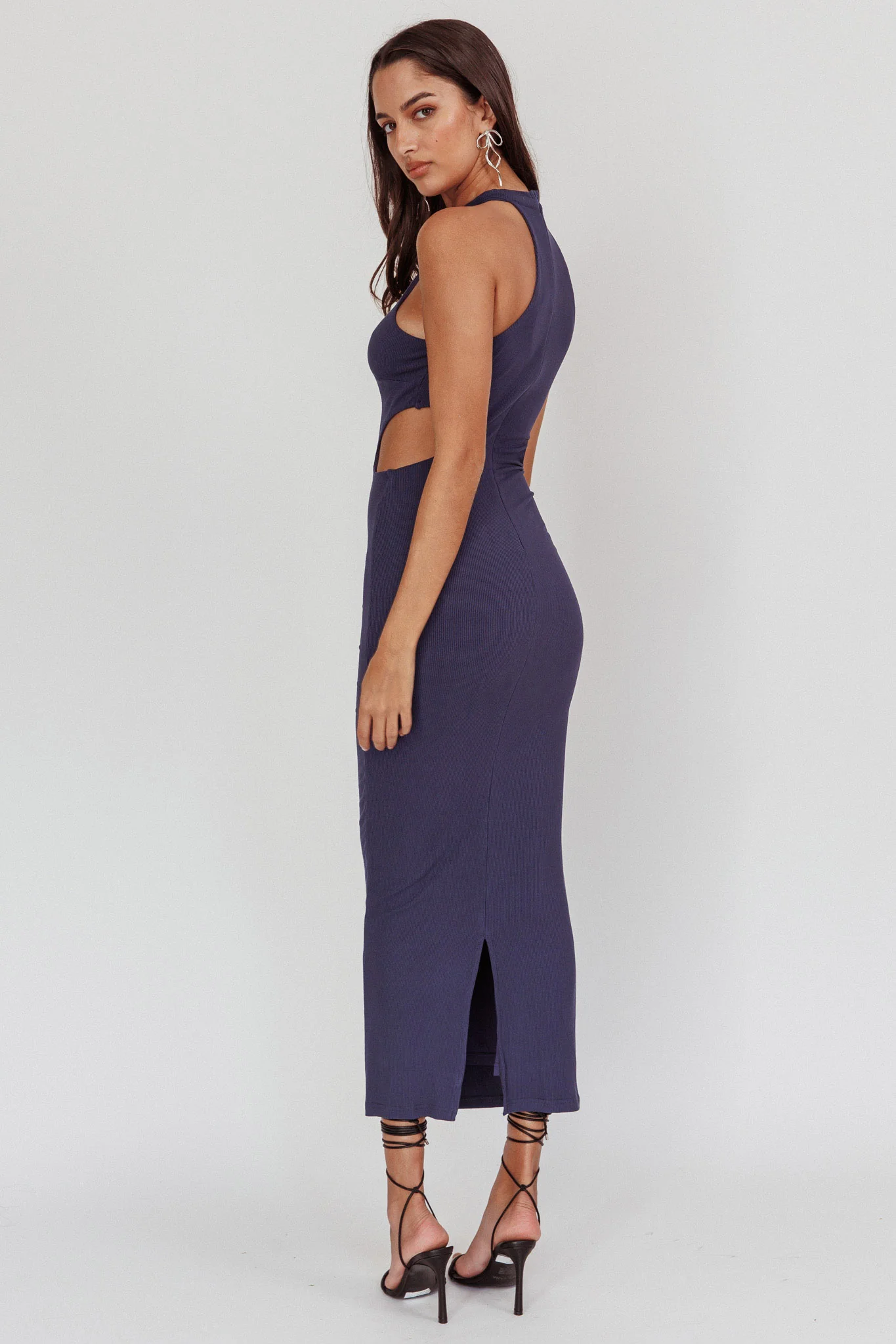 Estella Keyhole Ribbed Midi Dress Navy
