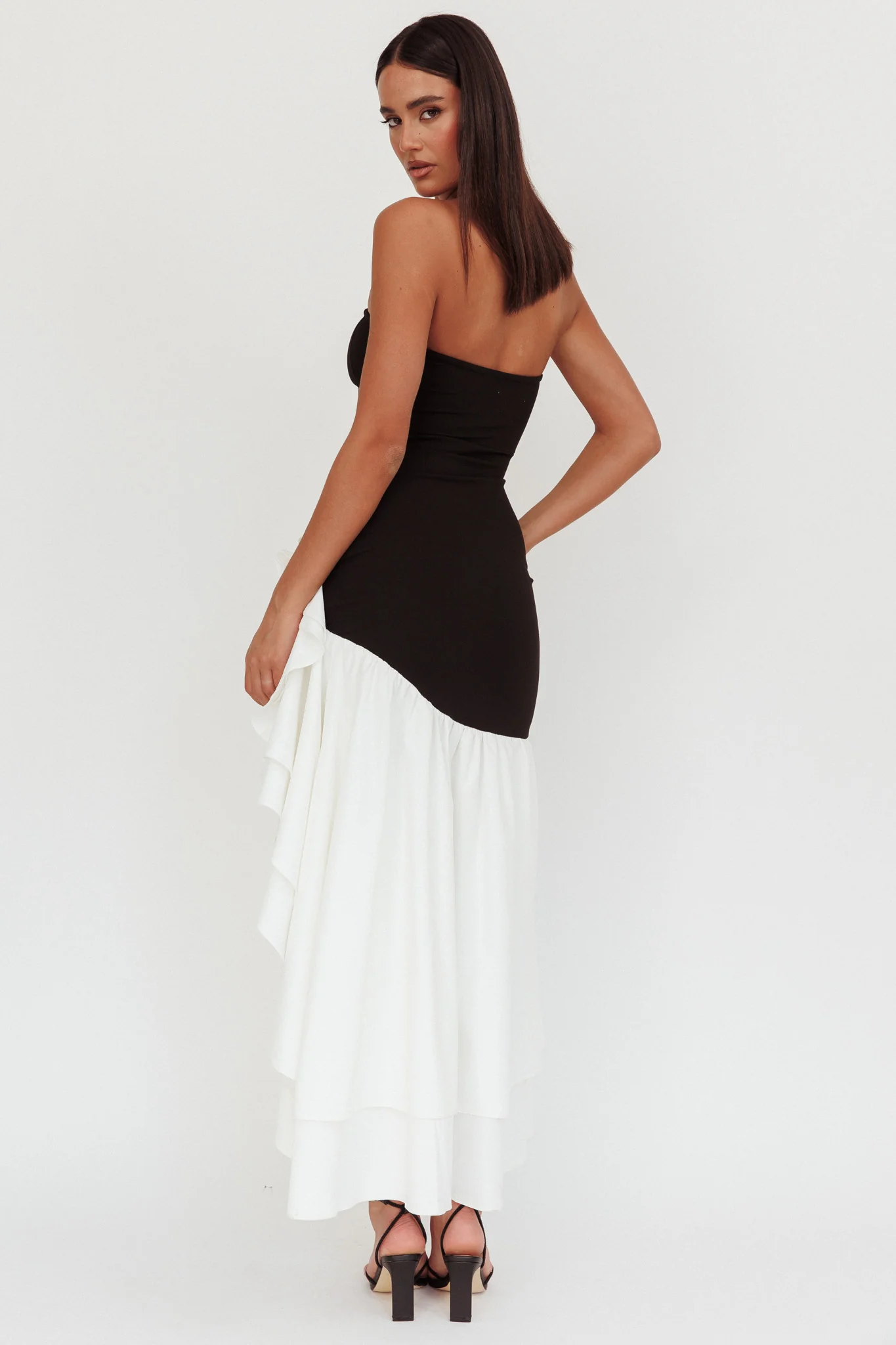 Cha Cha Strapless Thigh Split Dress Black/White