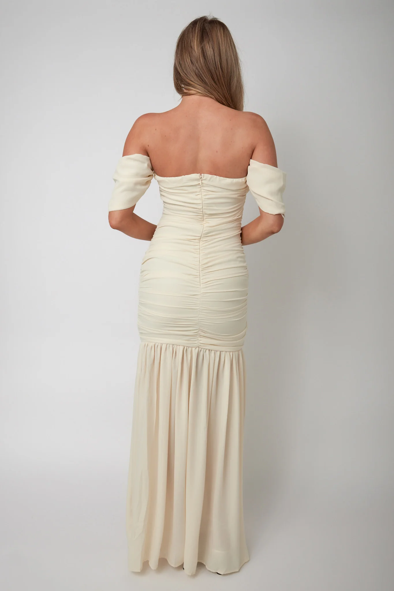 Dalisha Off Shoulder Ruched Maxi Dress Cream