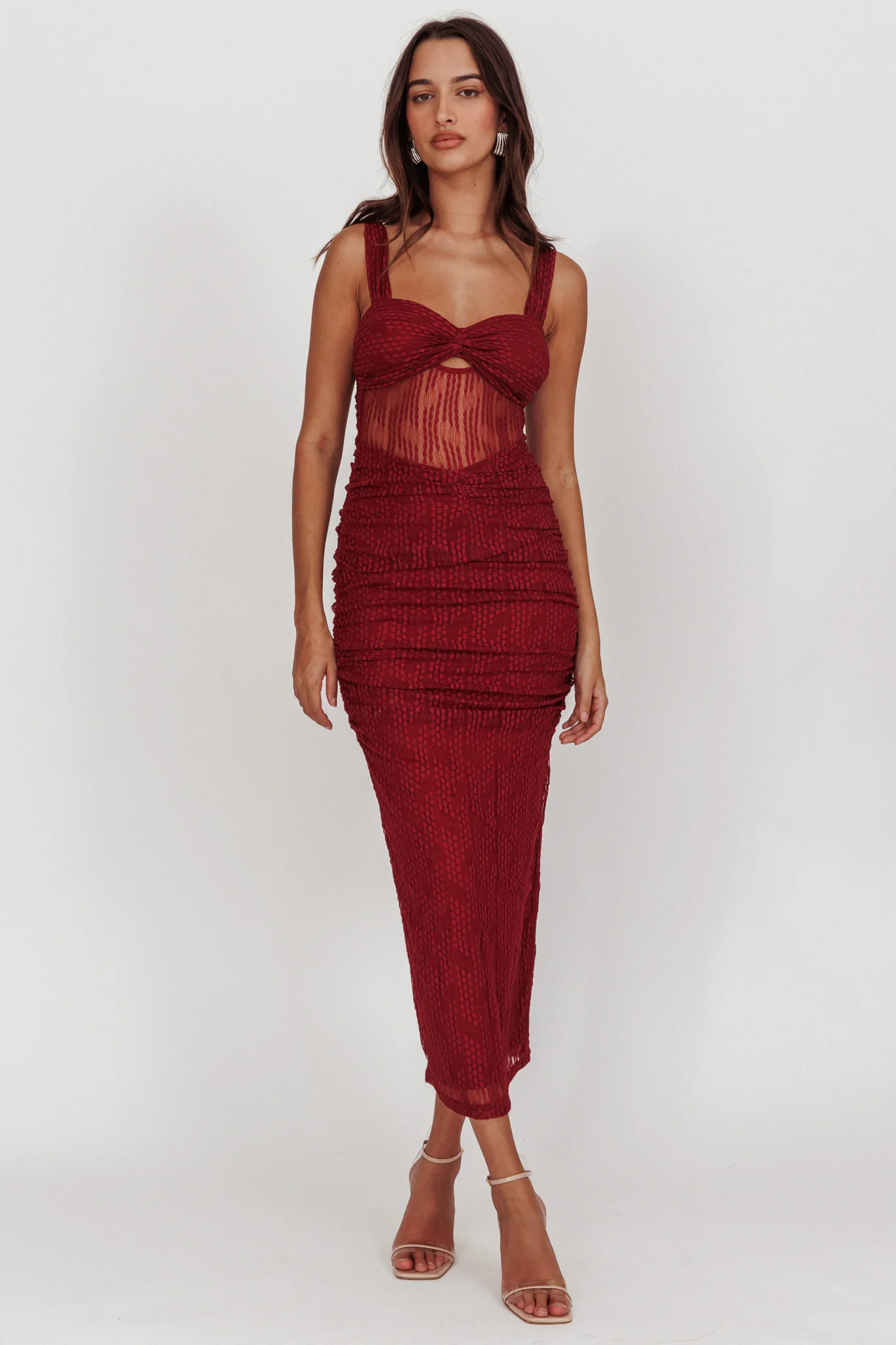 Oliana Lace Midi Dress Burgundy