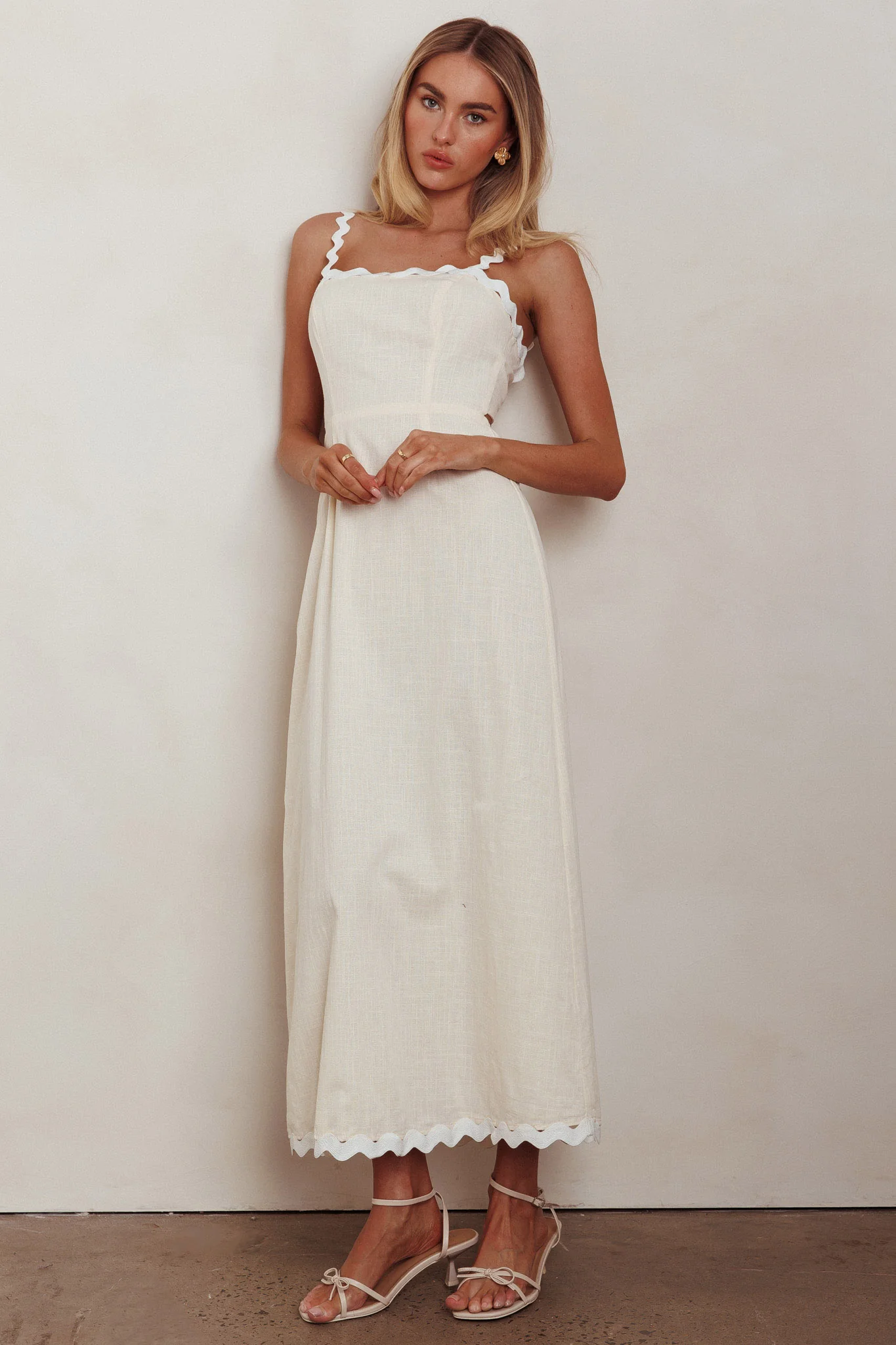 Montego Bay Ric Rac Strap Maxi Dress Oat