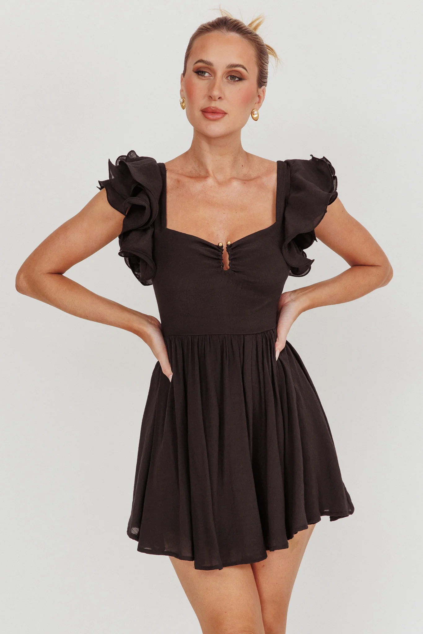 Sunday Dreams Ruffle Strap Mini Dress Black
