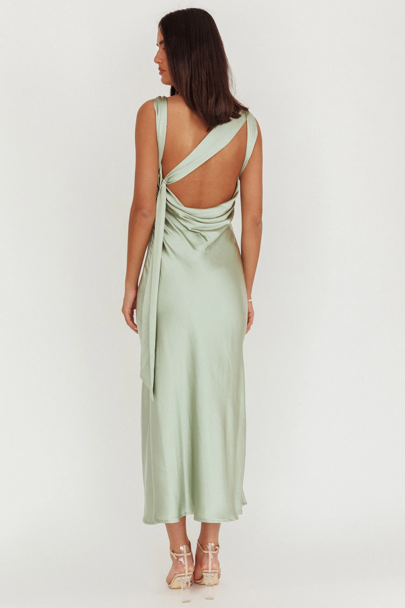 Take Care Backless Sash Maxi Dress Pistachio