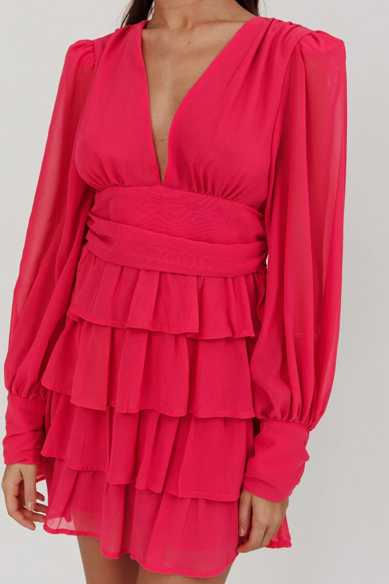 Dalisa Long Sleeve Ruffle Mini Dress Fuchsia