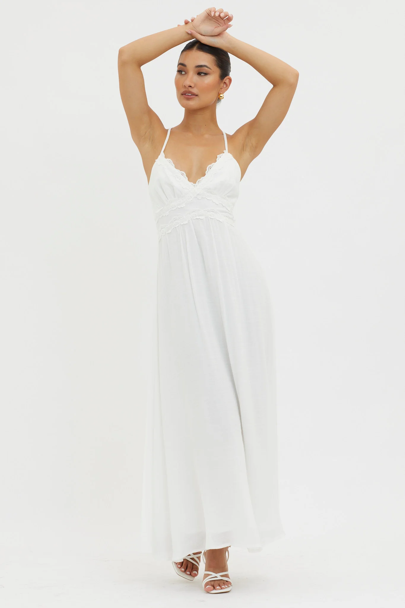 Slow It Down Lace Trim Maxi Dress White