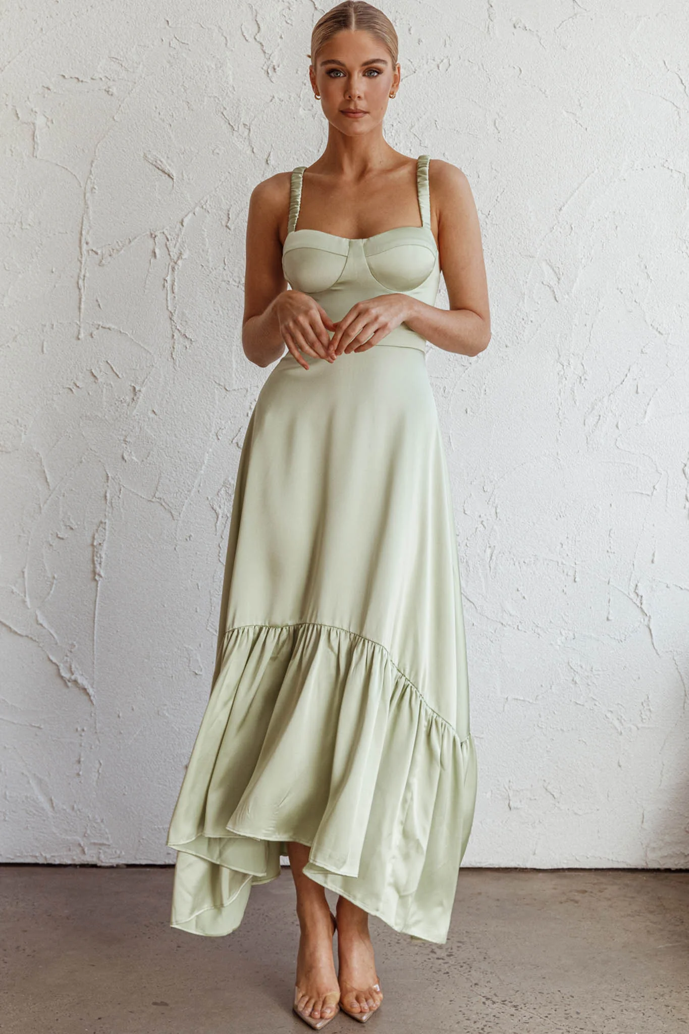 Belle De Jour Flounce Hem Midi Dress Pistachio