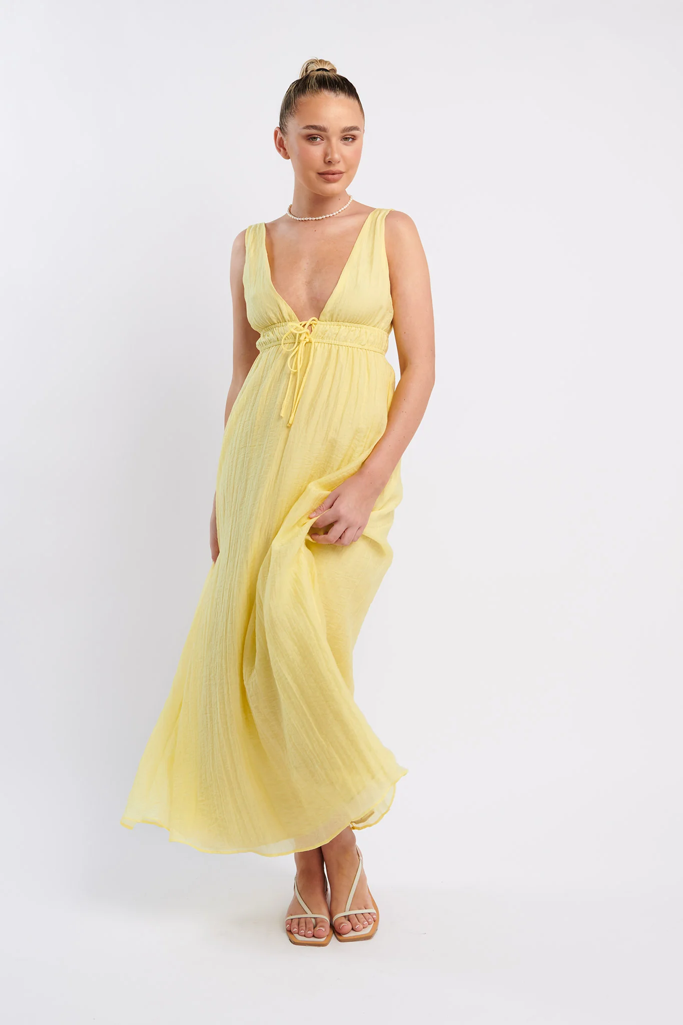 Kylin V-Neck Tied Bust Maxi Dress Lemon
