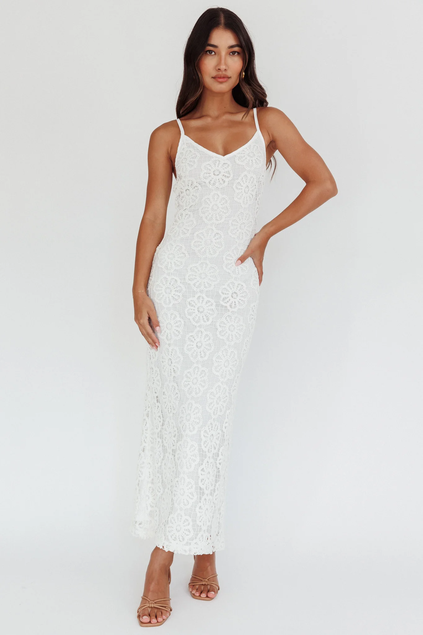 Spark Joy Floral Crochet Overlay Maxi Dress White
