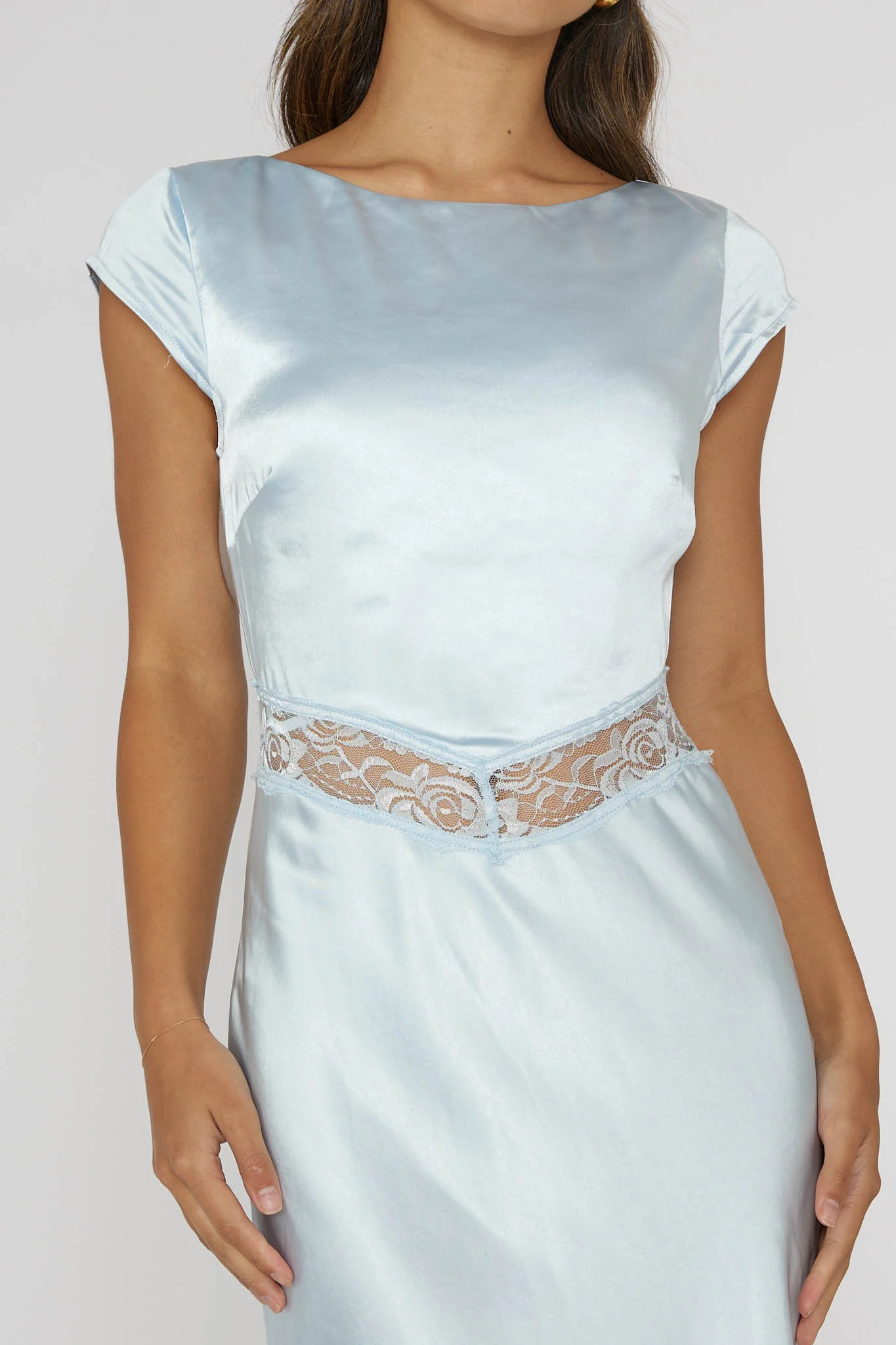 Taken Heart Lace Trim Tied Back Dress Baby Blue