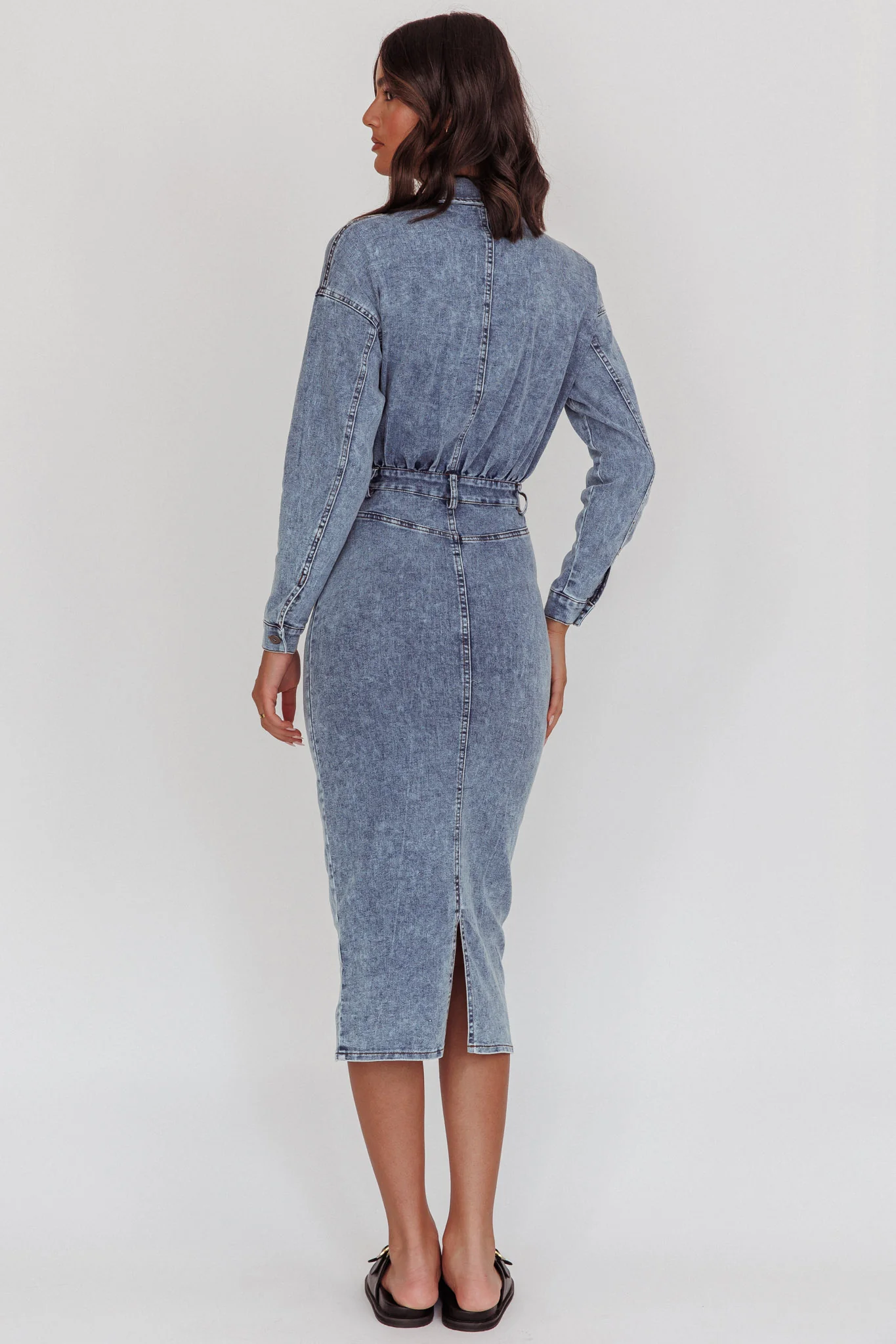 Light Inside Long Sleeve Midi Dress Denim Blue