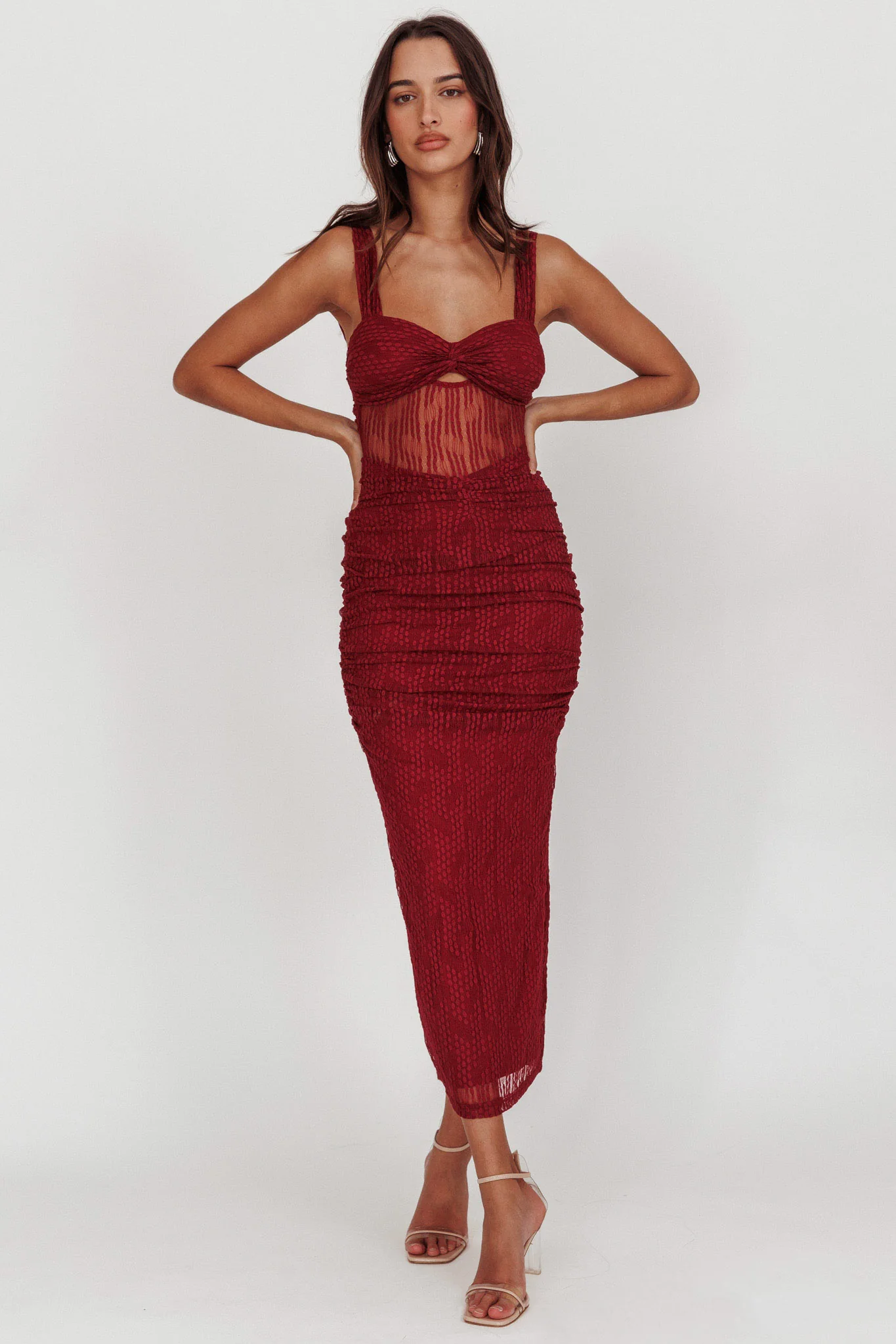 Oliana Lace Midi Dress Burgundy