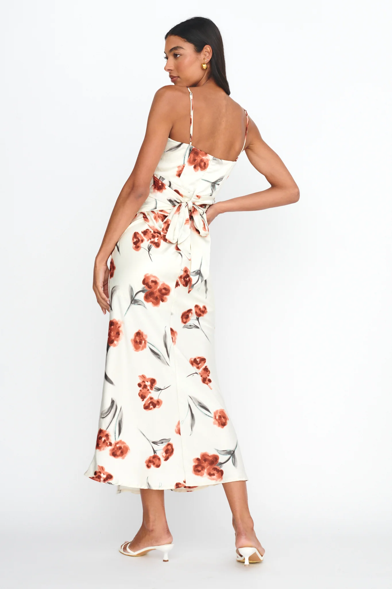 Corinna Tied Waist Split Dress Floral Poppy